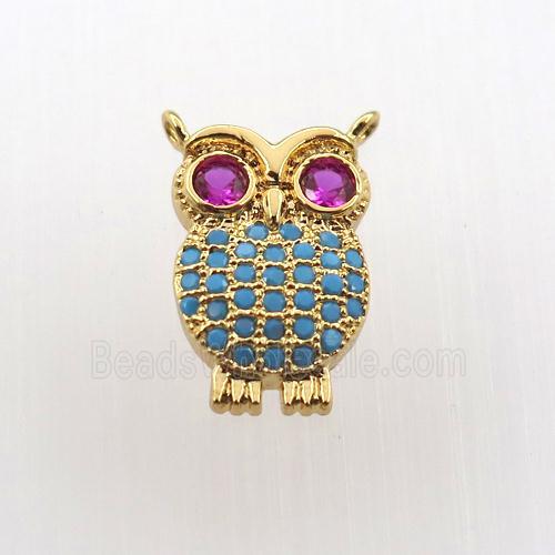 copper owl pendant paved zircon, gold plated