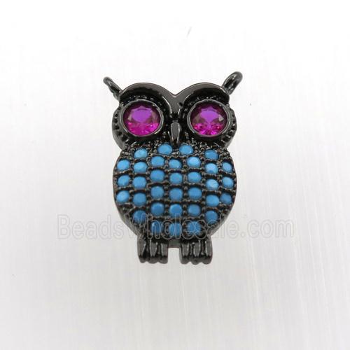 copper owl pendant paved zircon, black plated