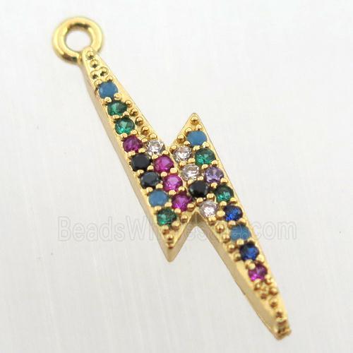 copper lightning pendant paved zircon, gold plated