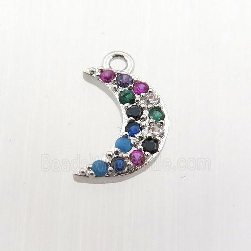 copper moon pendant paved zircon, platinum plated