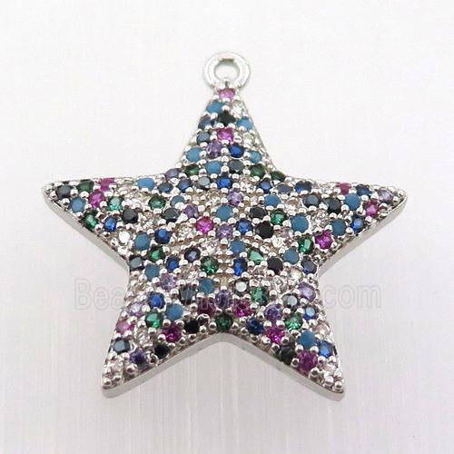 copper star pendant pave zircon, platinum plated