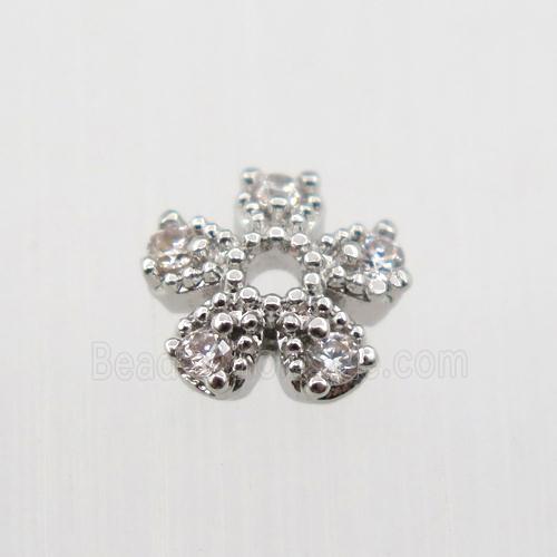 copper beadcaps pave zircon, platinum plated