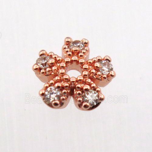 copper beadcaps pave zircon, rose gold