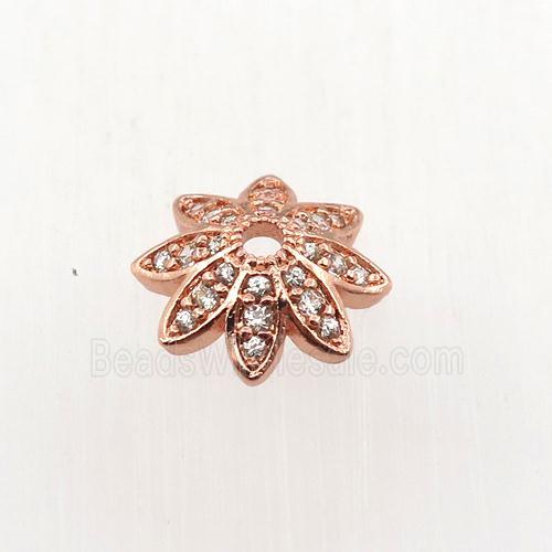 copper beadcaps pave zircon, rose gold