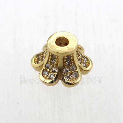 copper beadcaps pave zircon, gold plated