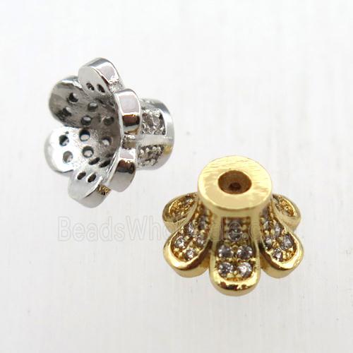 copper beadcaps pave zircon, mixed color