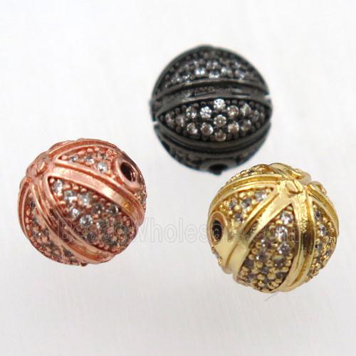 round copper beads pave zircon, mixed color