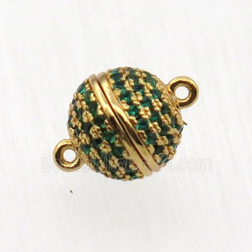 copper clasp pave zircon, magnetic, gold plated