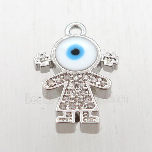 copper girl pendant pave zircon, platinum plated