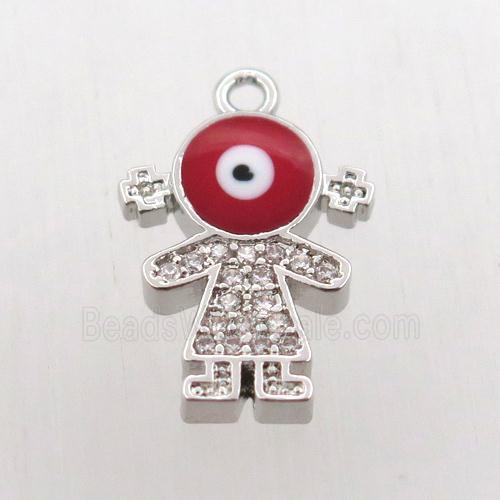 copper girl pendant pave zircon, platinum plated