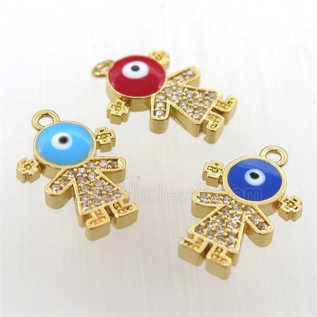 copper girl pendant pave zircon, gold plated, mixed
