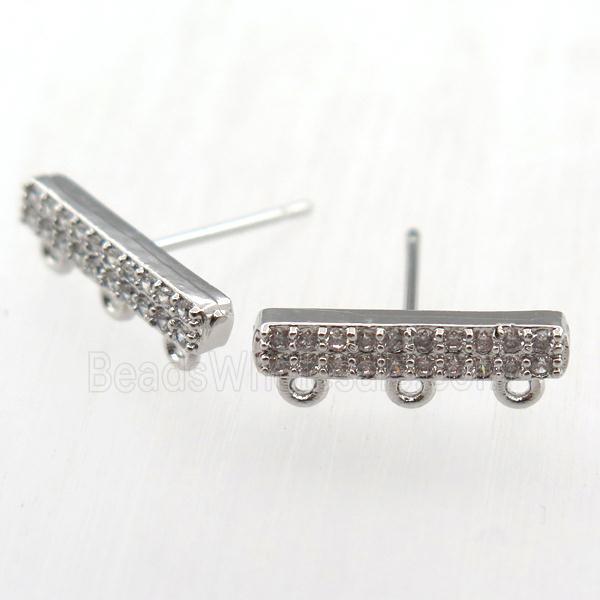 copper studs earring pave zircon, platinum plated