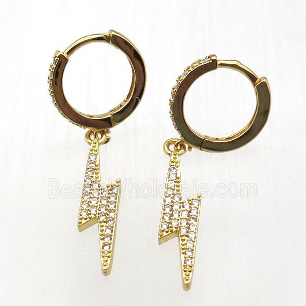 copper hoop earrings paved zircon, lightning, gold plated