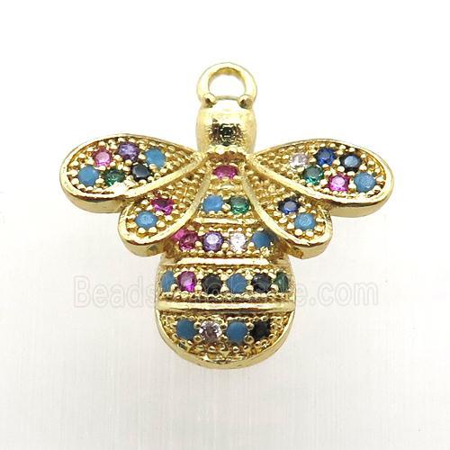 copper honeybee pendant pave zircon, gold plated