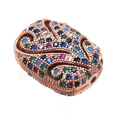 copper rectangle beads paved zircon, rose gold