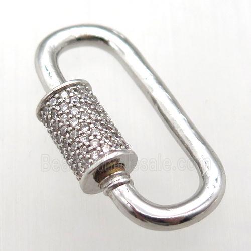 copper carabiner lock pendant paved zircon, platinum plated