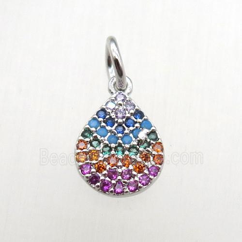 copper teardrop pendant paved zircon, platinum plated