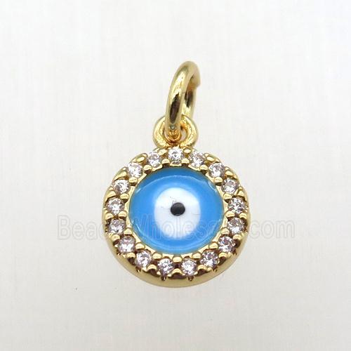 copper circle pendant paved zircon, eye, gold plated