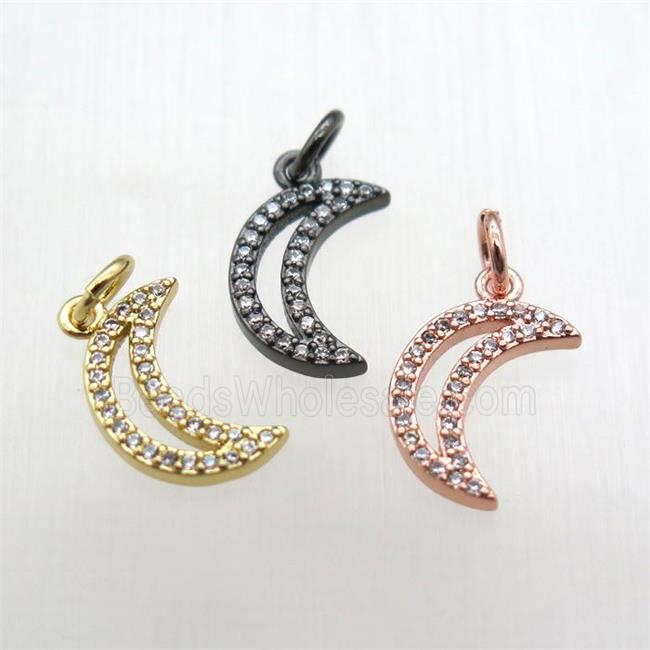 copper moon pendant paved zircon, mixed color