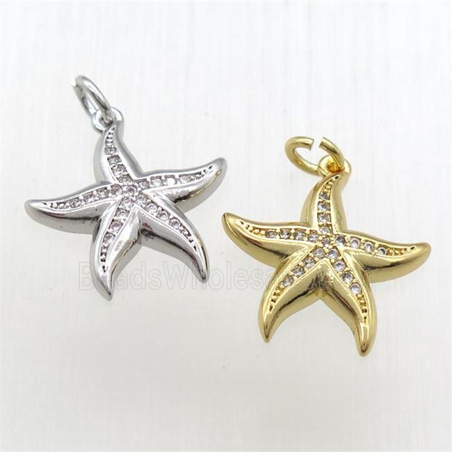 copper starfish pendant paved zircon, mixed color