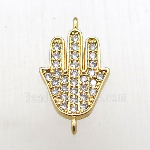 copper hamsahand connector paved zircon, gold plated