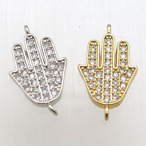 copper hamsahand connector paved zircon, mixed color