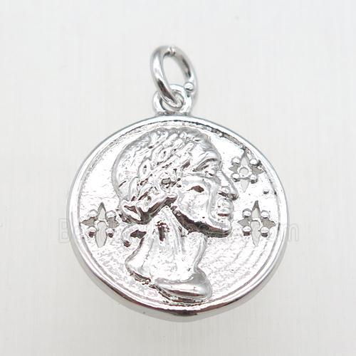 copper coin pendant, platinum plated