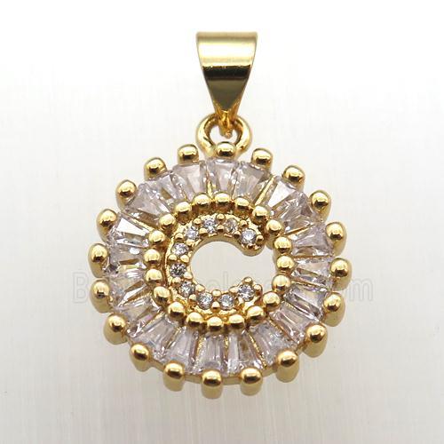 copper letter-C pendant paved zircon, gold plated