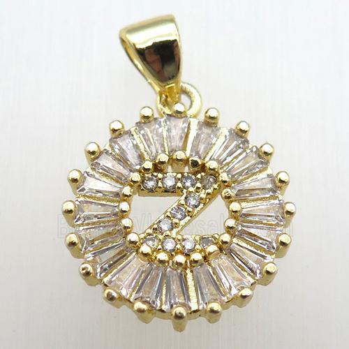 copper letter-Z pendant paved zircon, gold plated