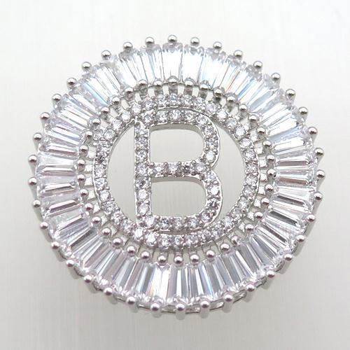 copper letter-B pendant paved zircon, platinum plated