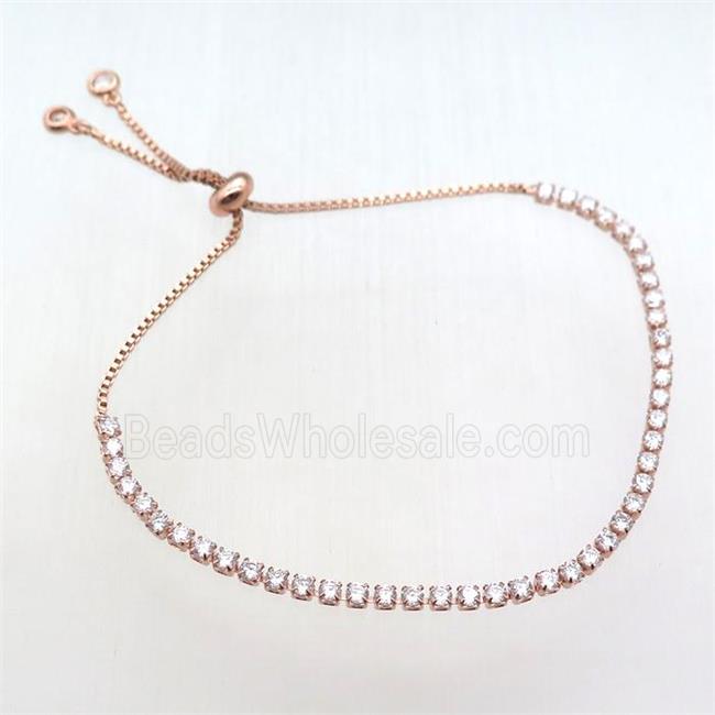 copper bracelet paved zircon, Adjustable, rose gold