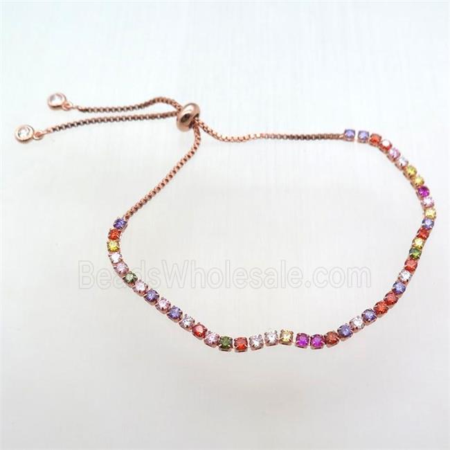 copper Adjustable bracelet paved zircon, rose gold