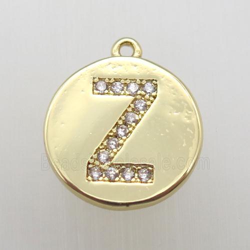copper letter-Z pendant pave zircon, gold plated