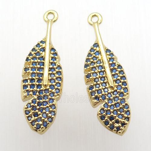 copper leaf pendant pave zircon, gold plated