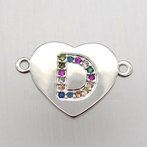 copper letter connector, heart, platinum plated