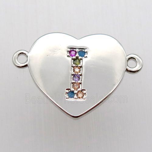 copper letter connector, heart, platinum plated