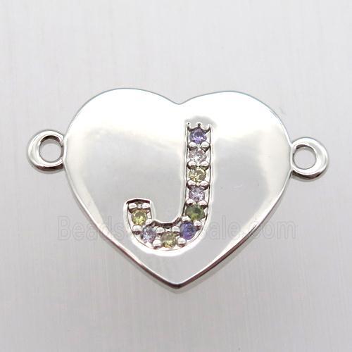 copper letter connector, heart, platinum plated