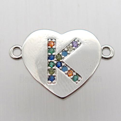 copper letter connector, heart, platinum plated
