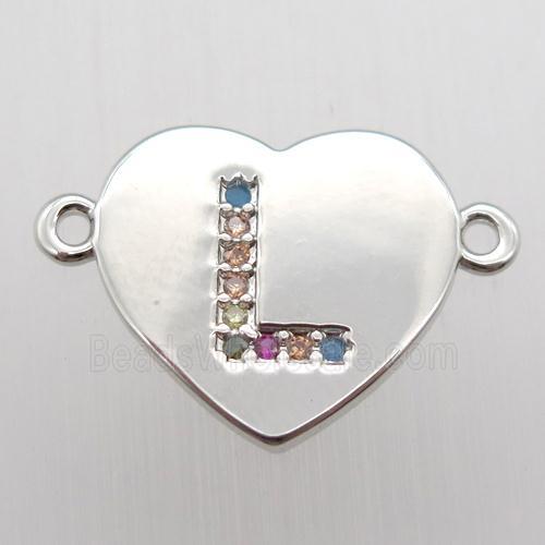 copper letter connector, heart, platinum plated