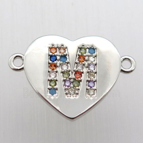 copper letter connector, heart, platinum plated