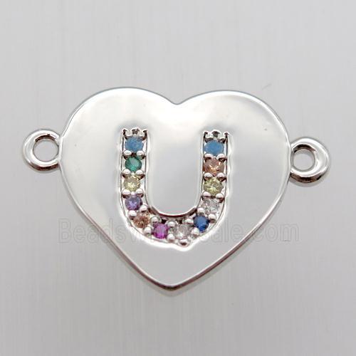 copper letter connector, heart, platinum plated