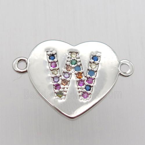 copper letter connector, heart, platinum plated