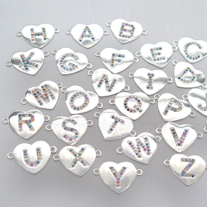 copper letter connector, heart, mix alphabet, platinum plated