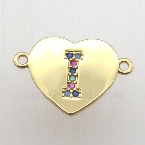 copper letter connector, heart, gold plated