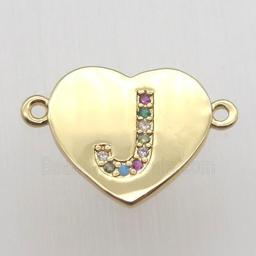 copper letter connector, heart, gold plated
