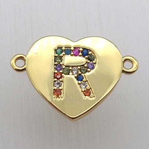 copper letter connector, heart, gold plated