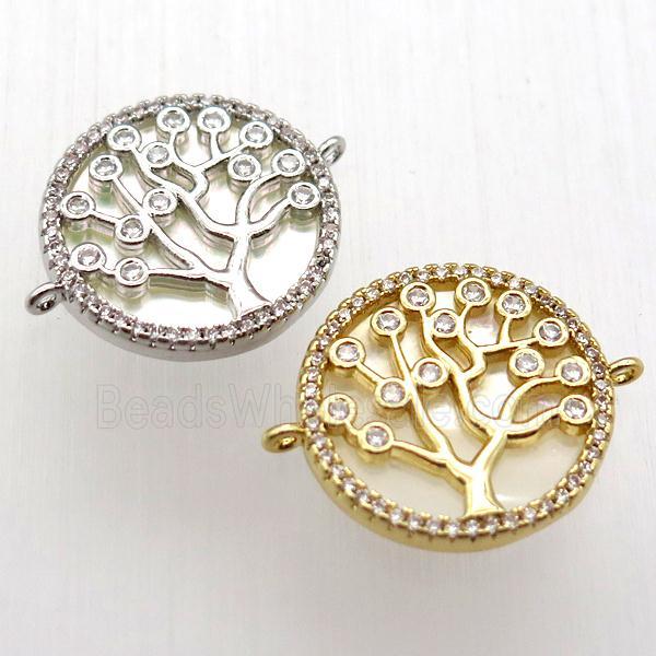 copper connector pave zircon, tree of life, mixed