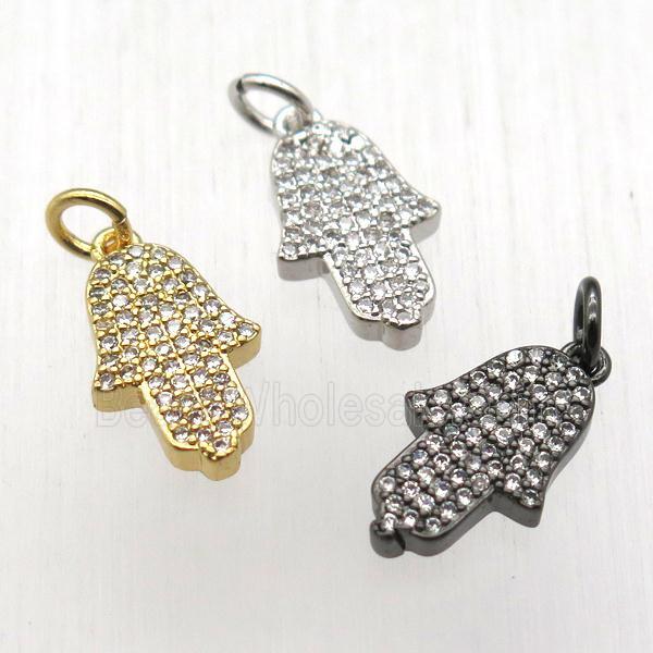 copper hamsahand pendant pave zircon, mixed color