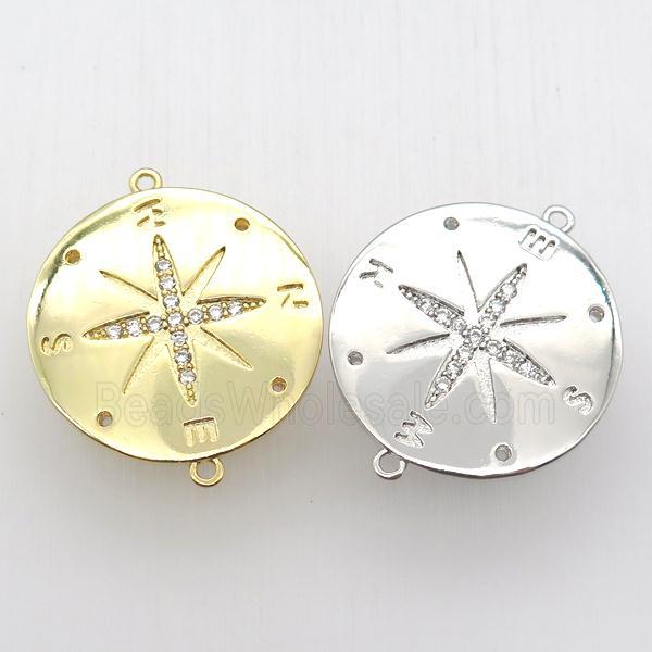 copper pendant pave zircon, compass, mixed color