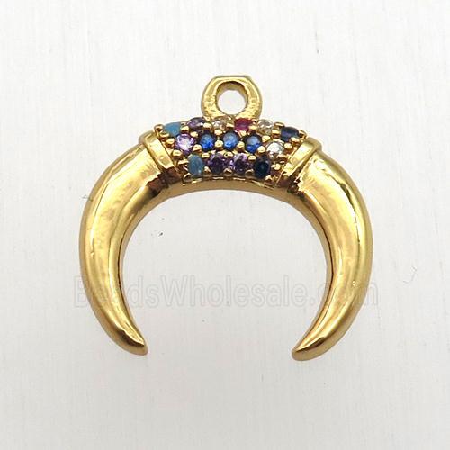 copper crescent mon pendant pave zircon, gold plated